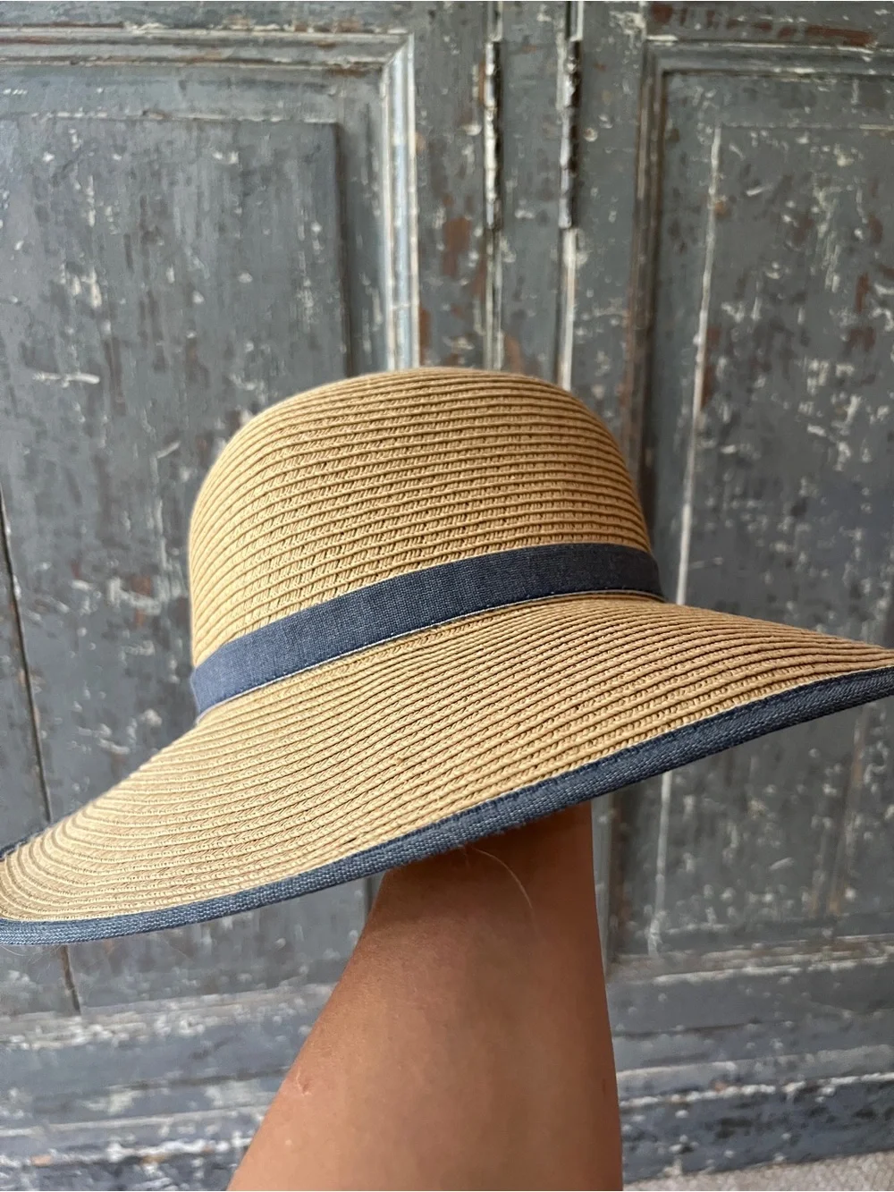 Cottage Core Gardener Straw & Denim Chambray Garden Hat